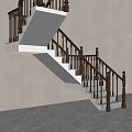 Modern Staircase With White Steps Brown Railings Light Colored Walls And Gray Floor