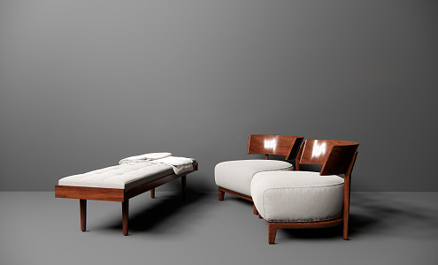 Modern Single Sofa Solid Wood Furniture 3d model