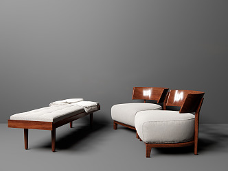 Modern Single Sofa Solid Wood Furniture 3d model