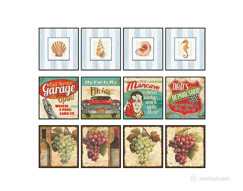 Vintage Advertisement Character Paintings With Retro Style Framed Artworks 3d model 