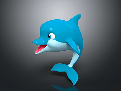 Cute Blue Cartoon Dolphin Character With Smiling Face And Shiny Surface 3d model