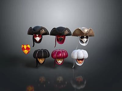 Colorful Venetian Masks with Various Designs and Feather Decorations 3d model