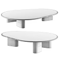 Modern Oval Coffee Table With Natural Marble Surface And Wooden Legs