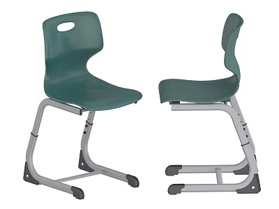 Green Plastic Single Chair With Metal Frame Curved Backrest And Wheels 3d model