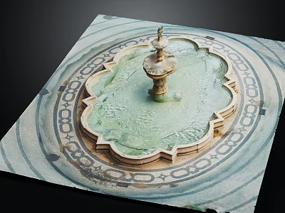 Garden Ornament Circular Fountain With Central Statue And Decorative Patterns 3d model