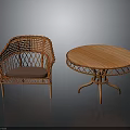 Wicker Armchair And Round Table With Wooden Top For Home Furniture Design