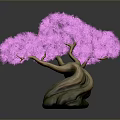 Decorative Tree With Pink Flowers And Twisted Trunk On Dark Background 3d model