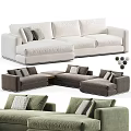 Modern Sectional Sofa With Comfortable Pillows In White Gray And Green Colors