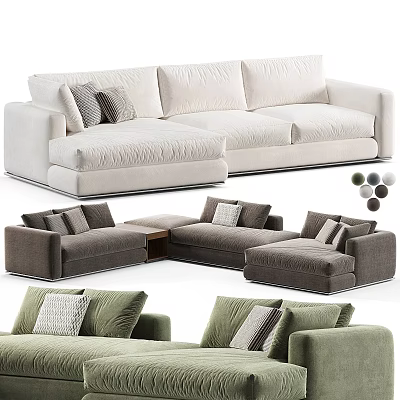 Modern Sectional Sofa With Comfortable Pillows In White Gray And Green Colors 3d model