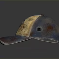 Vintage Distressed Worn Cap With Yellow Blue Color Block And Rustic Spots