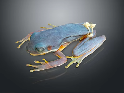 Blue Frog With Transparent Limbs On Black Background Showing Reflection 3d model