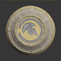 Scenic Circular Stone Platform Landscape Featuring Multiple Steps Blue Pattern And Yellow Decorative Lines