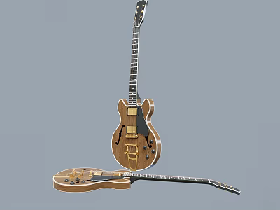 Wooden Musical Instruments And Art Supplies With Acoustic Guitars In Different Positions 3d model