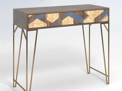 Decorative Console Table With Wooden Top Geometric Pattern Drawers And Metal Legs 3d model