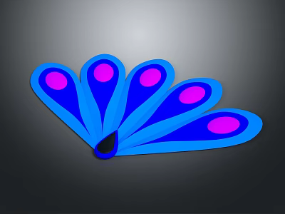 Peacock Feathers in Blue and Purple Fan Shaped Design with Round Spots 3d model