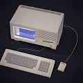 Retro Desktop Computer With CRT Monitor Blue Screen Keyboard And Mouse