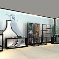 Chinese Style Exhibition Hall Interior With Vase Decorative Screens Display Shelves Bamboo And Lotus
