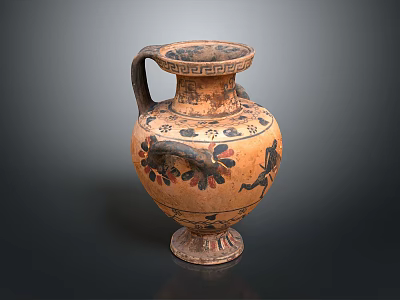 Traditional Painted Ceramic Vase With Decorative Handle And Ancient Style Colorful Patterns 3d model