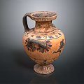 Traditional Painted Ceramic Vase With Decorative Handle And Ancient Style Colorful Patterns