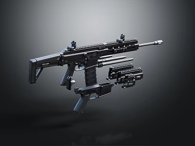 High Quality Modern Black Tactical Rifle With Detachable Magazine And Scope Attachments 3d model