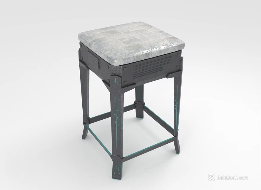 Modern Bar Stool With Gray Cushioned Seat Black Frame And Sturdy Cross Support 3d model 