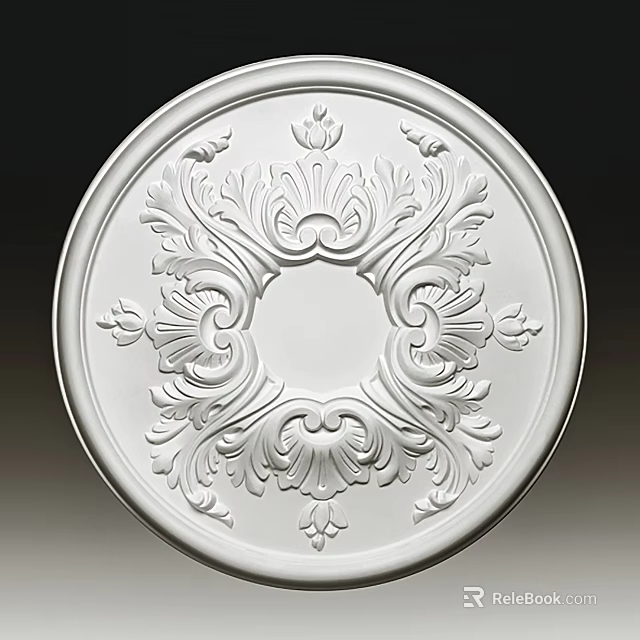 White Round Ornamental Ceiling Light Plate With Intricate Carved Decorative Patterns 3d model
