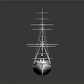 Detailed Wooden Sailboat Model With Two Masts And Reflected Surface on Gray Background