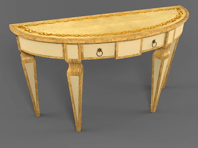 Elegant Gilded Demilune Console Table With Two Decorative Drawers For Classic Luxury Entryway Furnishing 3d model