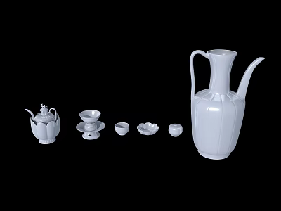 Elegant White Porcelain Tea Set With Teapot Cups Tray And Water Jug 3d model