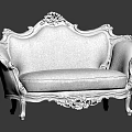 Classic Style Multi Person Sofa With Golden Ornate Carvings And Gray Checkered Upholstery