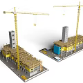 Construction Site With Yellow Tower Cranes And Under Construction Building Frames 3d model