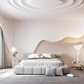 Modern Bedroom Interior Design With Unique Ceiling Bed Rug And Decorative Lighting 3d model
