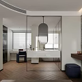 Modern Bedroom Interior Design With Textured Wall Wooden Floor And Decorative Mirror