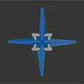 Modern Blue Fan With Four Blades Green Edges And White Base For Household Use