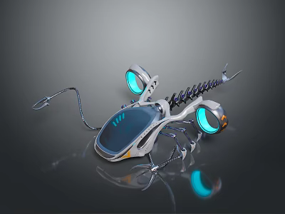 Futuristic Mechanical Device With Blue Glowing Lights And Metallic Components 3d model