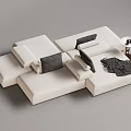 White Modular Multi Seater Sofa With Grey Cushions Side Table And Blanket 3d model