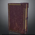 Red Leather Cover Book With Golden Border And Decorative Accents