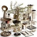 Modern Artistic Decorative Ornament Set With Ceramic Vases Bowls And Geometric Patterns
