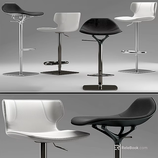 Modern Bar Stools With Black And White Design Metal Frames And Comfortable Seating 3d model 