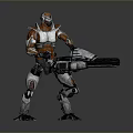 Futuristic Large Weapon Held by Armored Character in Orange White Armor