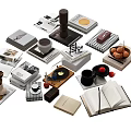 Stylish Books and Magazines Display With Open Book Stacked Books Coffee Cup And Decorative Items