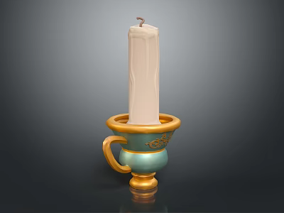 Teal and Gold Ornate Candle Lamp With White Candle Handle and Decorative Base 3d model