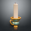Teal and Gold Ornate Candle Lamp With White Candle Handle and Decorative Base