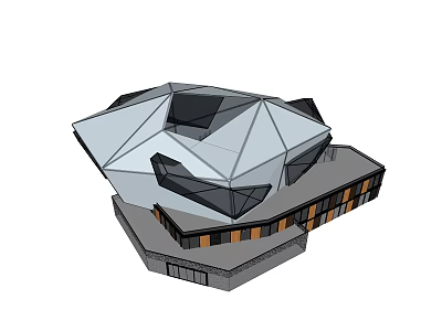 Modern Architectural Structure With Polygonal Roof And Contemporary Design Elements 3d model