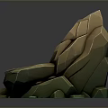 Natural Rock Stone Chair With Rough Surface Texture And Green Moss Accents