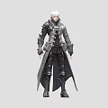 Silver Haired Game Movie Character In Armored Dark Gray Coat With Detailed Armor And Long Robe
