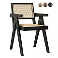 Modern Leisure Chair With Wooden Frame Leather Seat And Rattan Backrest
