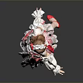 Elegant Woman in White Red Lace Dress With Red Hair Accessory And Red Shoes