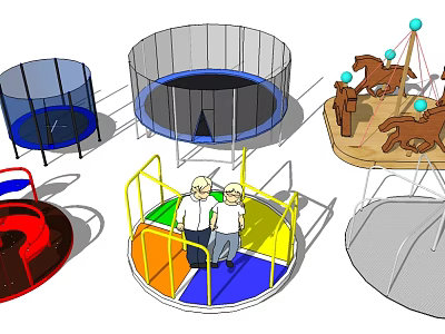 Colorful Outdoor Playground Sports Equipment With Trampolines Swings And Rotating Platforms 3d model