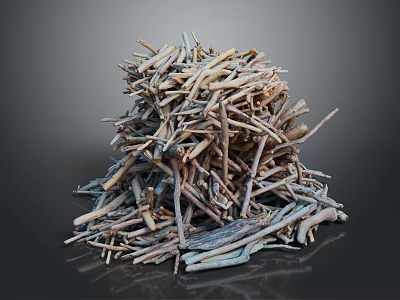 Natural Wood and Stone Raw Materials Piled Together as Construction Supplies 3d model